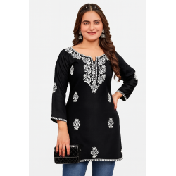 Rayon Chikankari Embroidered Short Kurti |lucknowi chikankari